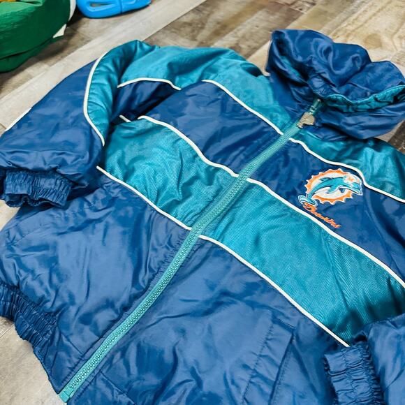 Miami Dolphins Jacket Youth Large 14-16 Teal Navy NFL Pro Player Reversible - Picture 13 of 16